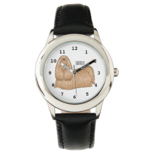 Shih tzu long hair cartoon illustratie horloge