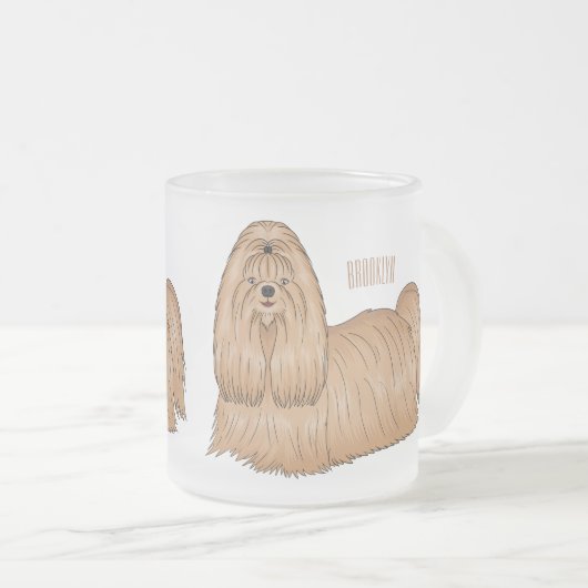 Shih tzu long hair cartoon illustratie matglas koffiemok (Voorkant rechts)