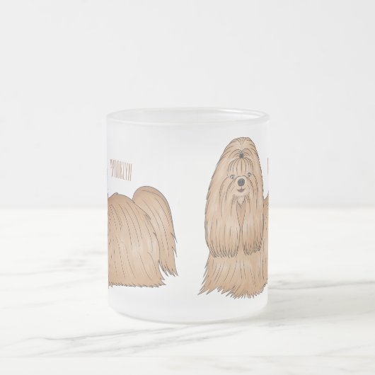 Shih tzu long hair cartoon illustratie matglas koffiemok (Center)