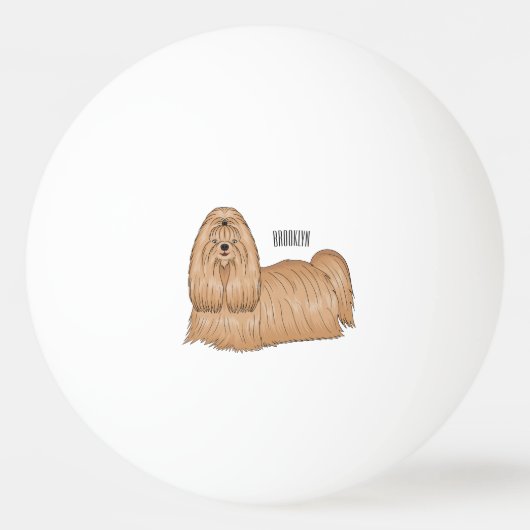 Shih tzu long hair cartoon illustratie pingpongbal (Voorkant)