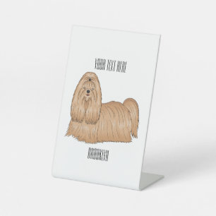 Shih tzu long hair cartoon illustratie reclamebord met voetstuk