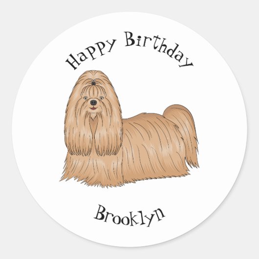 Shih tzu long hair cartoon illustratie ronde sticker (Voorkant)