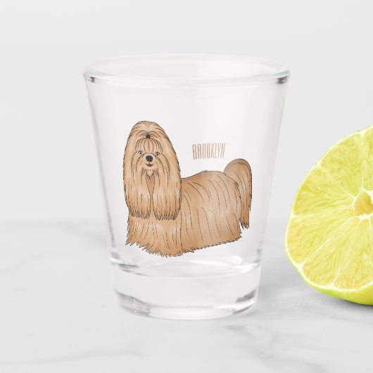 Shih tzu long hair cartoon illustratie shot glas (Voorkant)