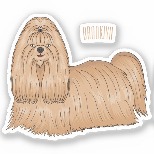 Shih tzu long hair cartoon illustratie sticker (Voorkant)