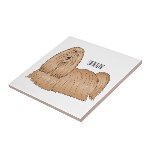 Shih tzu long hair cartoon illustratie tegeltje (Zijkant)