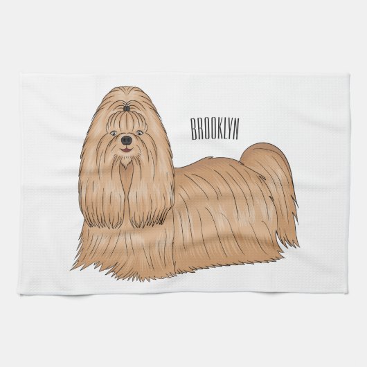 Shih tzu long hair cartoon illustratie theedoek (Horizontaal)