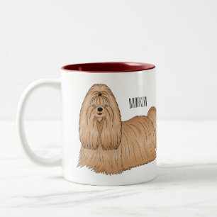 Shih tzu long hair cartoon illustratie tweekleurige koffiemok
