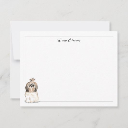 Shih Tzu Long Hair Gray Border Personalized Notitiekaartje (Voorkant)