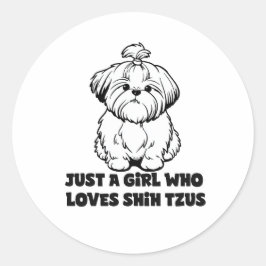 Shih Tzu Lover Girl – Cartoon Dog Design Ronde Sticker