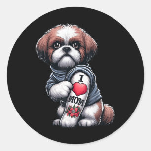 Shih Tzu Mama I Love Mom Shih Tzu Dog Tattoo Fur P Ronde Sticker