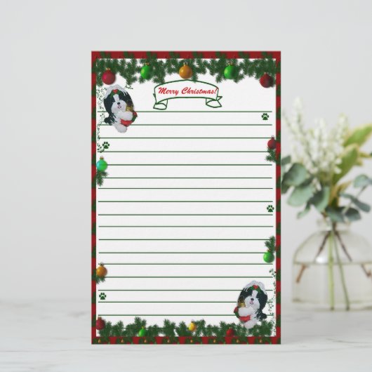 Shih Tzu Merry Kerstmis Briefpapier! Briefpapier (Staand voorkant)