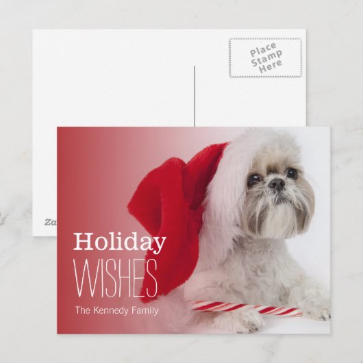 Shih Tzu met een Santa Claus pet Feestdagenkaart (Voorkant / Achterkant)