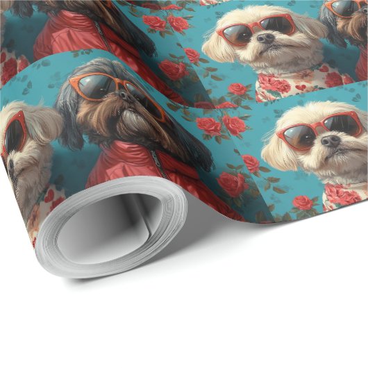 Shih Tzu met hart Rozen Valentijnsdag Cadeaupapier (Rol Hoek)