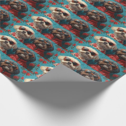 Shih Tzu met hart Rozen Valentijnsdag Cadeaupapier (Hoek)