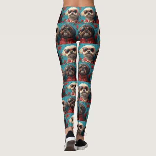 Shih Tzu met hart Rozen Valentijnsdag Leggings (Achterkant)