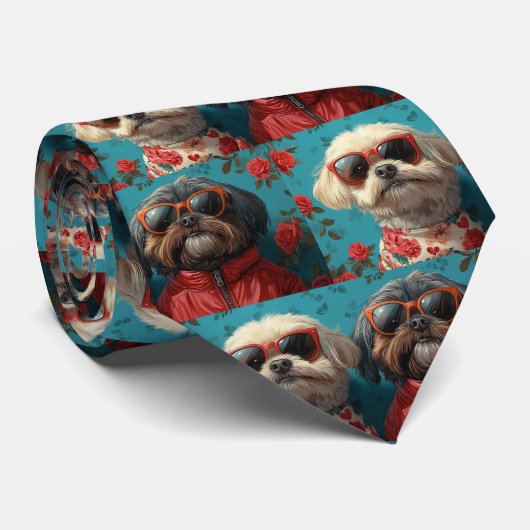 Shih Tzu met Hartrozen Valentijnsdag Stropdas (Opgerold)