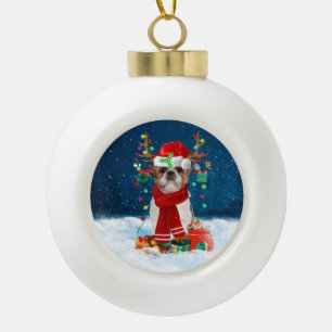 Shih Tzu met kerstcadeaus Keramische Bal Ornament