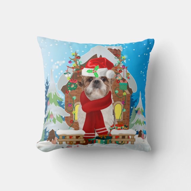 Shih Tzu met kerstcadeaus Kussen (Voorkant)