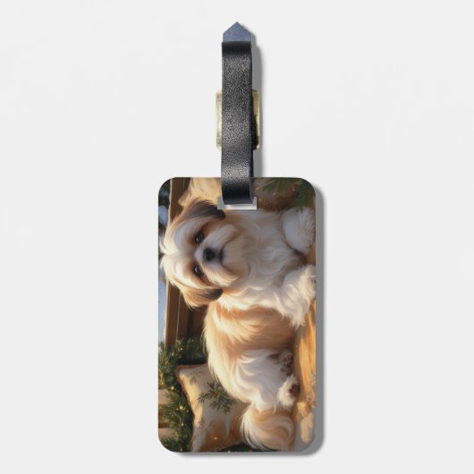 Shih Tzu met kerstverlichting Vakantie Bagagelabel (Achterkant verticaal)