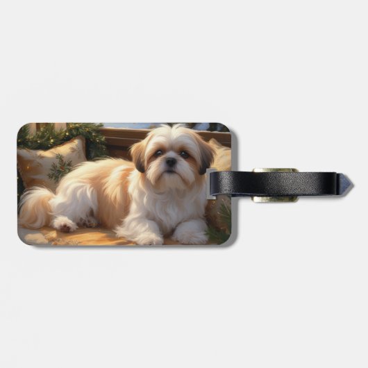 Shih Tzu met kerstverlichting Vakantie Bagagelabel (Achterkant horizontaal)