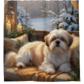 Shih Tzu met kerstverlichting Vakantie Douchegordijn (Voorkant)