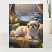 Shih Tzu met kerstverlichting Vakantie Kaart (Voorkant)