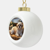 Shih Tzu met kerstverlichting Vakantie Keramische Bal Ornament (Rechts)