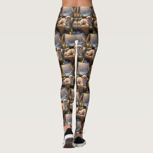 Shih Tzu met kerstverlichting Vakantie Leggings (Achterkant)