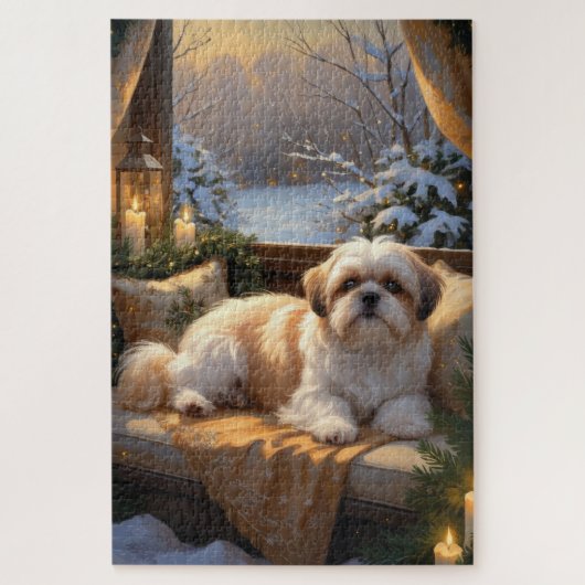 Shih Tzu met kerstverlichting Vakantie Legpuzzel (Verticaal)