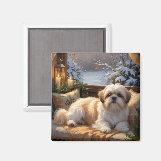 Shih Tzu met kerstverlichting Vakantie Magneet (Voorkant / Achterkant)
