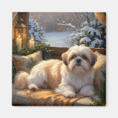 Shih Tzu met kerstverlichting Vakantie Magneet (Voorkant)