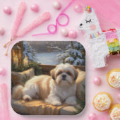 Shih Tzu met kerstverlichting Vakantie Papieren Bordje (Feest)