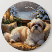 Shih Tzu met kerstverlichting Vakantie Ronde Button 6,0 Cm (Voorkant)