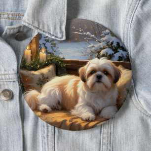 Shih Tzu met kerstverlichting Vakantie Ronde Button 6,0 Cm