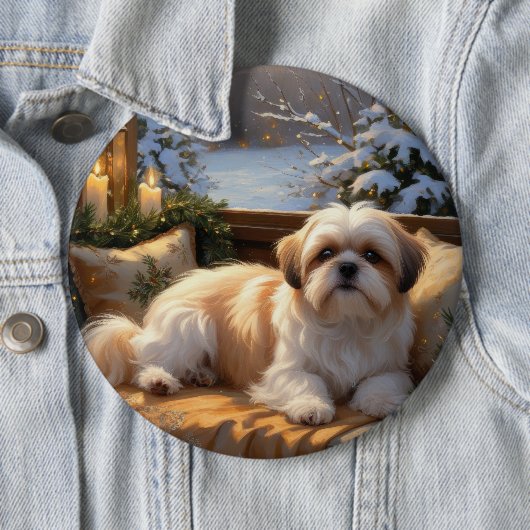 Shih Tzu met kerstverlichting Vakantie Ronde Button 6,0 Cm (In situ)