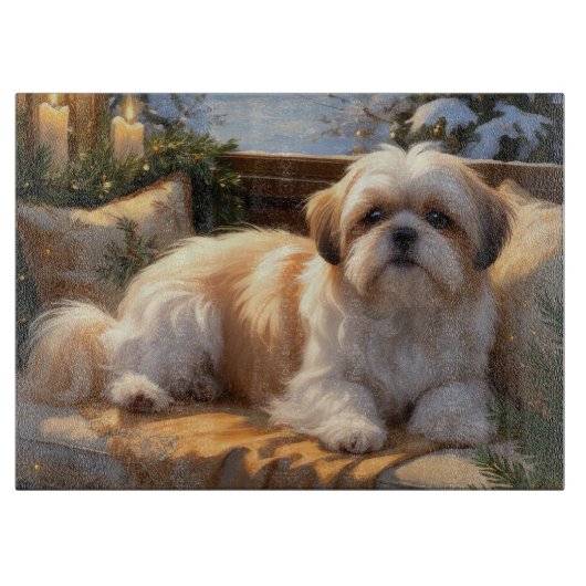 Shih Tzu met kerstverlichting Vakantie Snijplank (Voorkant)