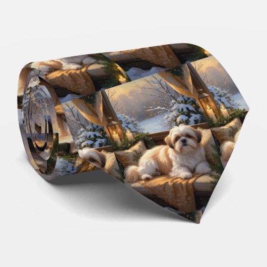 Shih Tzu met kerstverlichting Vakantie Stropdas (Opgerold)