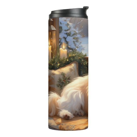 Shih Tzu met kerstverlichting Vakantie Thermosbeker (Gedraaid links)