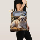Shih Tzu met kerstverlichting Vakantie Tote Bag (Dichtbij)