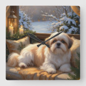 Shih Tzu met kerstverlichting Vakantie Vierkante Klok (Voorkant)