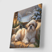 Shih Tzu met kerstverlichting Vakantie Vierkante Klok (Hoek)