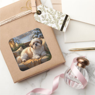 Shih Tzu met kerstverlichting Vakantie Vierkante Sticker