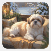 Shih Tzu met kerstverlichting Vakantie Vierkante Sticker (Voorkant)