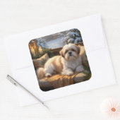 Shih Tzu met kerstverlichting Vakantie Vierkante Sticker (Envelop)
