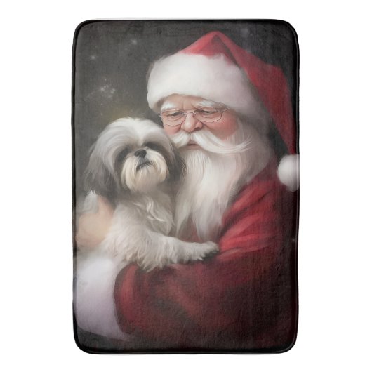 Shih Tzu Met Sinterklaas Feestelijke Kerstmis Badmat (Voorkant Verticaal)