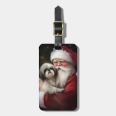 Shih Tzu Met Sinterklaas Feestelijke Kerstmis Bagagelabel (Voorkant verticaal)