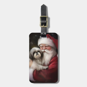 Shih Tzu Met Sinterklaas Feestelijke Kerstmis Bagagelabel