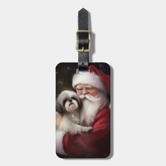 Shih Tzu Met Sinterklaas Feestelijke Kerstmis Bagagelabel (Voorkant verticaal)
