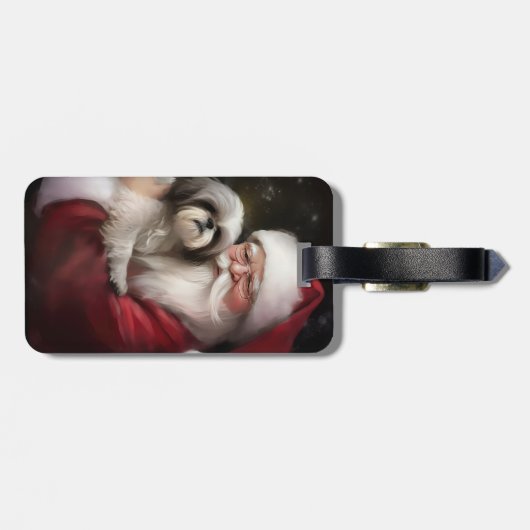 Shih Tzu Met Sinterklaas Feestelijke Kerstmis Bagagelabel (Achterkant horizontaal)