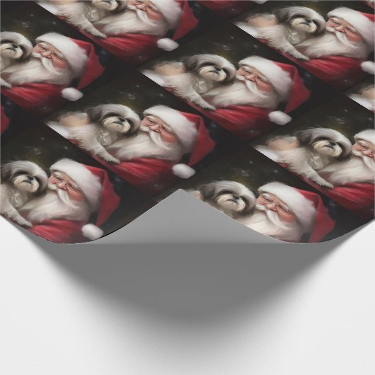 Shih Tzu Met Sinterklaas Feestelijke Kerstmis Cadeaupapier (Hoek)